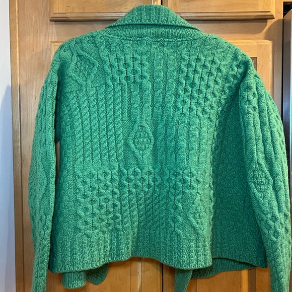 ARAN CRAFT 100% Merino Wool Open Front Short Sweater Cardigan Green XL - Picture 4 of 13